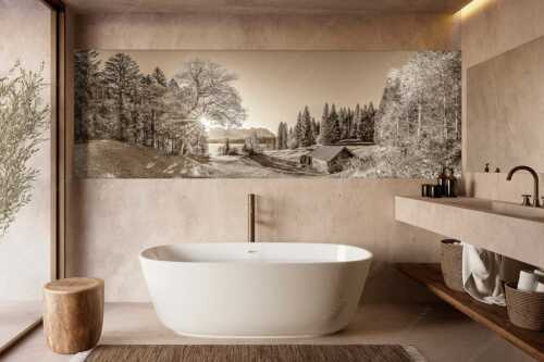 Blick über den Barmsee zum Karwendelgebirge - Schönste Plätze II - Größe ca. 300x100cm, Seitenverhältnis - Alter Ahorn am Barmsee - weitere Infos unter https://www.kriner-weiermann.de