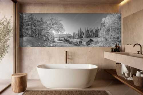 Blick über den Barmsee zum Karwendelgebirge - Schönste Plätze II - Größe ca. 300x100cm, Seitenverhältnis - Alter Ahorn am Barmsee - weitere Infos unter https://www.kriner-weiermann.de