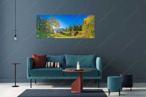 Blick über den Barmsee zum Karwendelgebirge - Schönste Plätze II - Größe ca. 175x70cm, Seitenverhältnis 2,5:1 - Alter Ahorn am Barmsee - weitere Infos unter https://www.kriner-weiermann.de