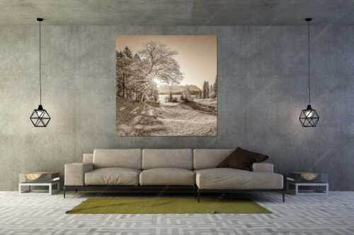 Blick über den Barmsee zum Karwendelgebirge - Schönste Plätze II - Größe ca. 160x160cm, Seitenverhältnis - Alter Ahorn am Barmsee - weitere Infos unter https://www.kriner-weiermann.de