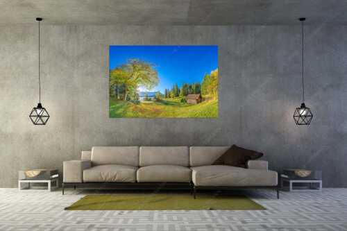 Blick über den Barmsee zum Karwendelgebirge - Schönste Plätze III - Größe ca. 180x120cm, Seitenverhältnis 3:2 - Ahorn am Barmsee mit Karwendel - weitere Infos unter https://www.kriner-weiermann.de