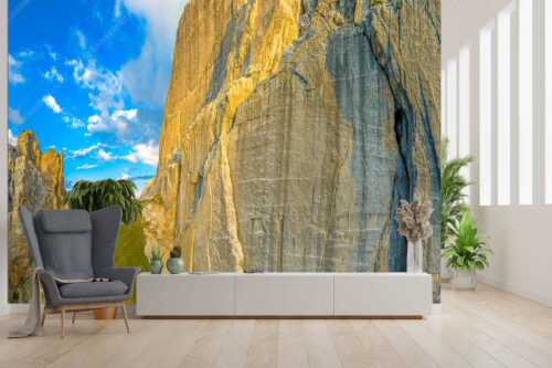 Kletterer vor der Schnitlwand an der Speckkarspitze im Karwendelgebirge - Schwer beeindruckt - Größe ca. 300x200cm, Seitenverhältnis 3: - Schnitlwand Halleranger Karwendel - weitere Infos unter https://www.kriner-weiermann.de