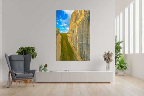 Kletterer vor der Schnitlwand an der Speckkarspitze im Karwendelgebirge - Schwer beeindruckt - Größe ca. 120x180cm, Seitenverhältnis 2: - Schnitlwand Halleranger Karwendel - weitere Infos unter https://www.kriner-weiermann.de