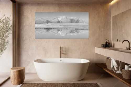 Blick über die Ach bei Uffing zum Hörnle in den Ammergauer Alpen - Silentium - Größe ca. 180x90cm, Seitenverhältnis 2:1 - Ach bei Uffing mit Hörnle - weitere Infos unter https://www.kriner-weiermann.de