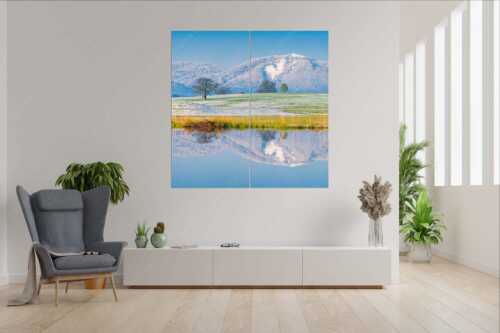 Blick über die Ach bei Uffing zum Hörnle in den Ammergauer Alpen - Silentium - 4er Split, Größe ca. 180x180cm, Seitenverhältnis 1:1 - Ach bei Uffing mit Hörnle - weitere Infos unter https://www.kriner-weiermann.de