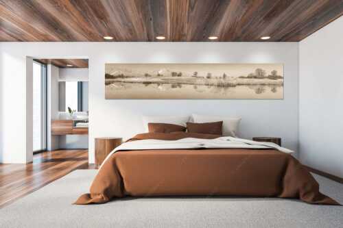 Blick über die Ach bei Uffing zum Hörnle in den Ammergauer Alpen - Silentium - Größe ca. 300x60cm, Seitenverhältnis 5:1 - Ach bei Uffing mit Hörnle - weitere Infos unter https://www.kriner-weiermann.de