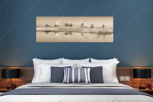 Blick über die Ach bei Uffing zum Hörnle in den Ammergauer Alpen - Silentium - Größe ca. 180x60cm, Seitenverhältnis 3:1 - Ach bei Uffing mit Hörnle - weitere Infos unter https://www.kriner-weiermann.de