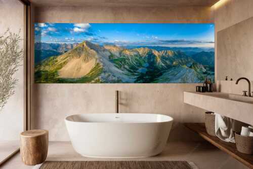 Blick auf Soiernspitze, die Soiernlache und die beiden Soiernseen - Soiernwasser - Größe ca. 300x100cm, Seitenverhältnis 3:1 - Soiernspitze und Soiernseen - weitere Infos unter https://www.kriner-weiermann.de