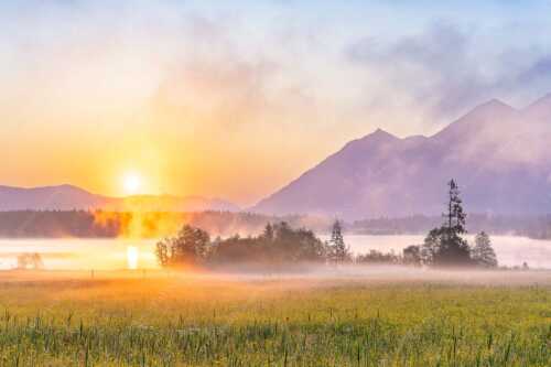 Blick über den Barmsee in den Sonnenaufgang - Sommermorgen - Seitenverhältnis 3:2 - Barmsee Blumenwiese Sonnenaufgang - weitere Infos unter https://www.kriner-weiermann.de