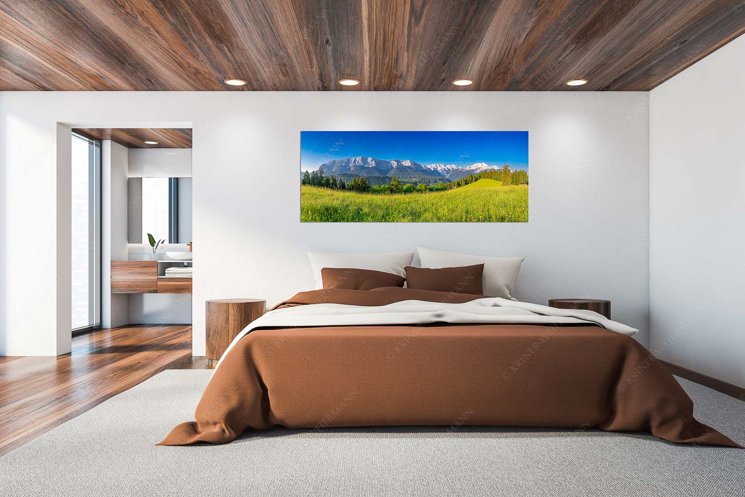 Sommerwiesenpanorama – Größe ca. 200x80cm, Seitenverhältnis 2,5:1 — Wetterstein mit Zugspitzmassiv Blick zum Eckbauer und dem Wettertsteingebirge mit Alpspitze und Zugspitze - Sommerwiesenpanorama - Größe ca. 200x80cm, Seitenverhältnis 2,5:1 - Wetterstein mit Zugspitzmassiv - weitere Infos unter https://www.kriner-weiermann.de