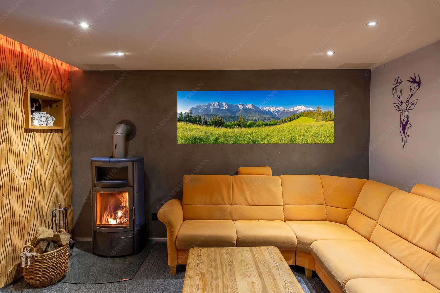 Sommerwiesenpanorama – Größe ca. 180x60cm, Seitenverhältnis 3:1 — Wetterstein mit Zugspitzmassiv Blick zum Eckbauer und dem Wettertsteingebirge mit Alpspitze und Zugspitze - Sommerwiesenpanorama - Größe ca. 180x60cm, Seitenverhältnis 3:1 - Wetterstein mit Zugspitzmassiv - weitere Infos unter https://www.kriner-weiermann.de