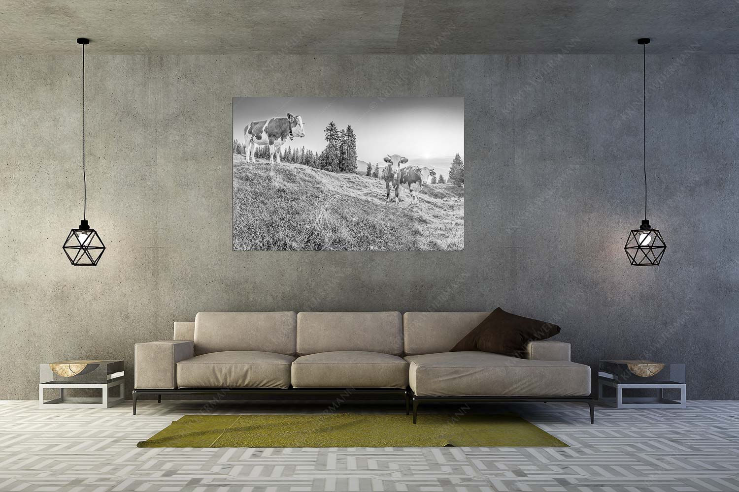 Sonnenaufgang auf der Alm – Größe ca. 180x120cm, Seitenverhältnis 3:2 — Kälber auf der Wallgaueralm Zwei junge Rinder auf der Wallgauer Alm im Estergebirge bei Sonnenaufgang - Sonnenaufgang auf der Alm - Größe ca. 180x120cm, Seitenverhältnis 3:2 - Kälber auf der Wallgaueralm - weitere Infos unter https://www.kriner-weiermann.de