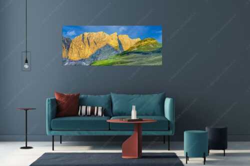 Blick über Lalidereralm Hochleger zur Dreizinkenspitze - Staade Oim - Größe ca. 175x70cm, Seitenverhältnis 2,5:1 - Lalidereralm Hochleger im Karwendel - weitere Infos unter https://www.kriner-weiermann.de