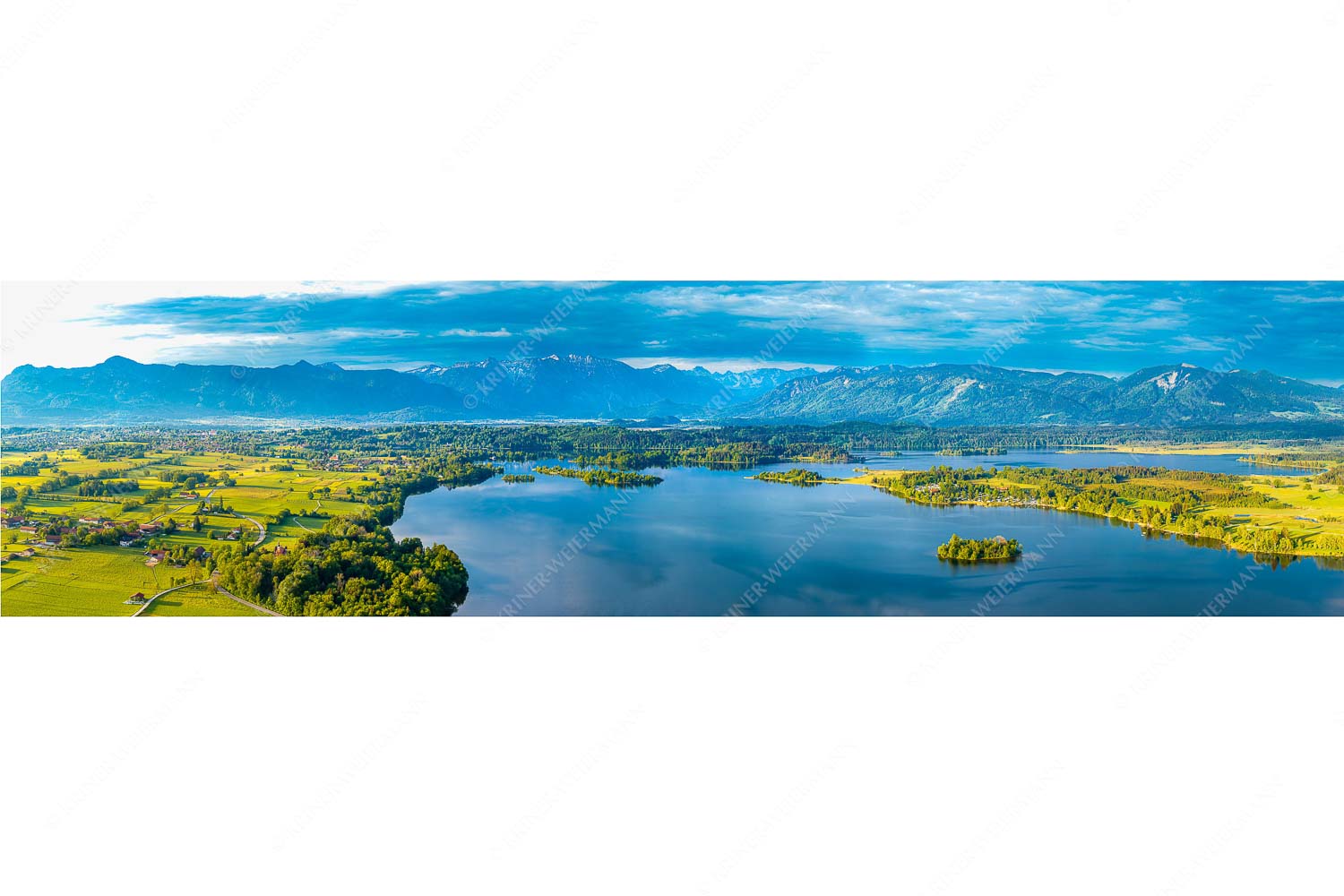 Staffelsee – Seitenverhältnis 4:1 — Seehausen Murnau Blick über den Staffelsee ins Estergebirge und den Ammergauer Alpen