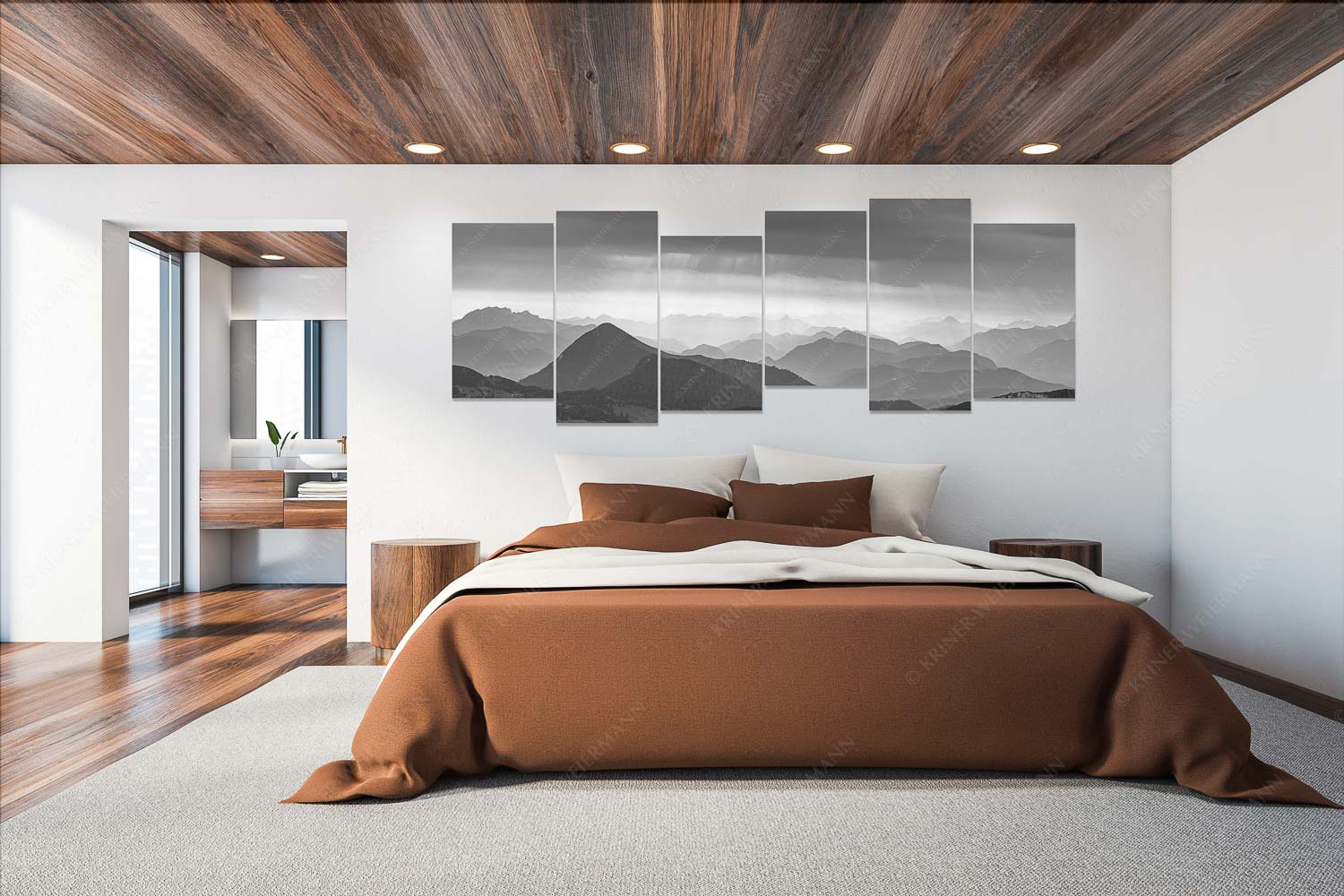 Strahlen – 6er Split, Größe ca. 280x112cm, Seitenverhältnis 2,5:1 — Bayerische Voralpen Einducksvolle Lichtstimmung im Estergebirge mit Blick in die Bayerischen Voralpen - Strahlen - 6er Split, Größe ca. 280x112cm, Seitenverhältnis 2,5:1 - Bayerische Voralpen - weitere Infos unter https://www.kriner-weiermann.de