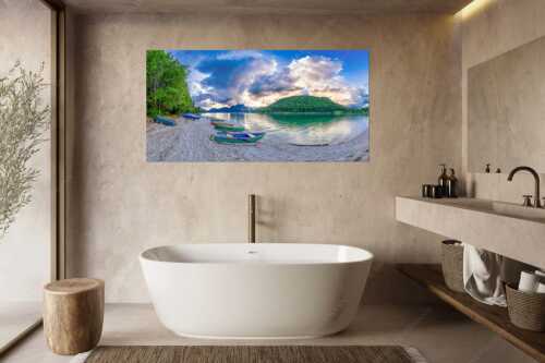 Beeindruckende Wolkenstimmung über dem Herzogstand mit Walchensee - Südsee - Größe ca. 180x90cm, Seitenverhältnis 2:1 - Walchensee mit Herzogstand - weitere Infos unter https://www.kriner-weiermann.de