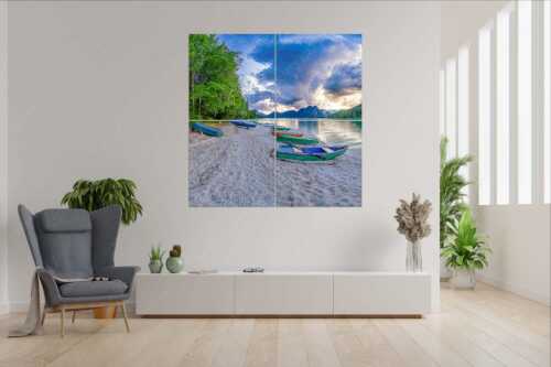 Beeindruckende Wolkenstimmung über dem Herzogstand mit Walchensee - Südsee - 4er Split, Größe ca. 180x180cm, Seitenverhältnis 1: - Walchensee mit Herzogstand - weitere Infos unter https://www.kriner-weiermann.de