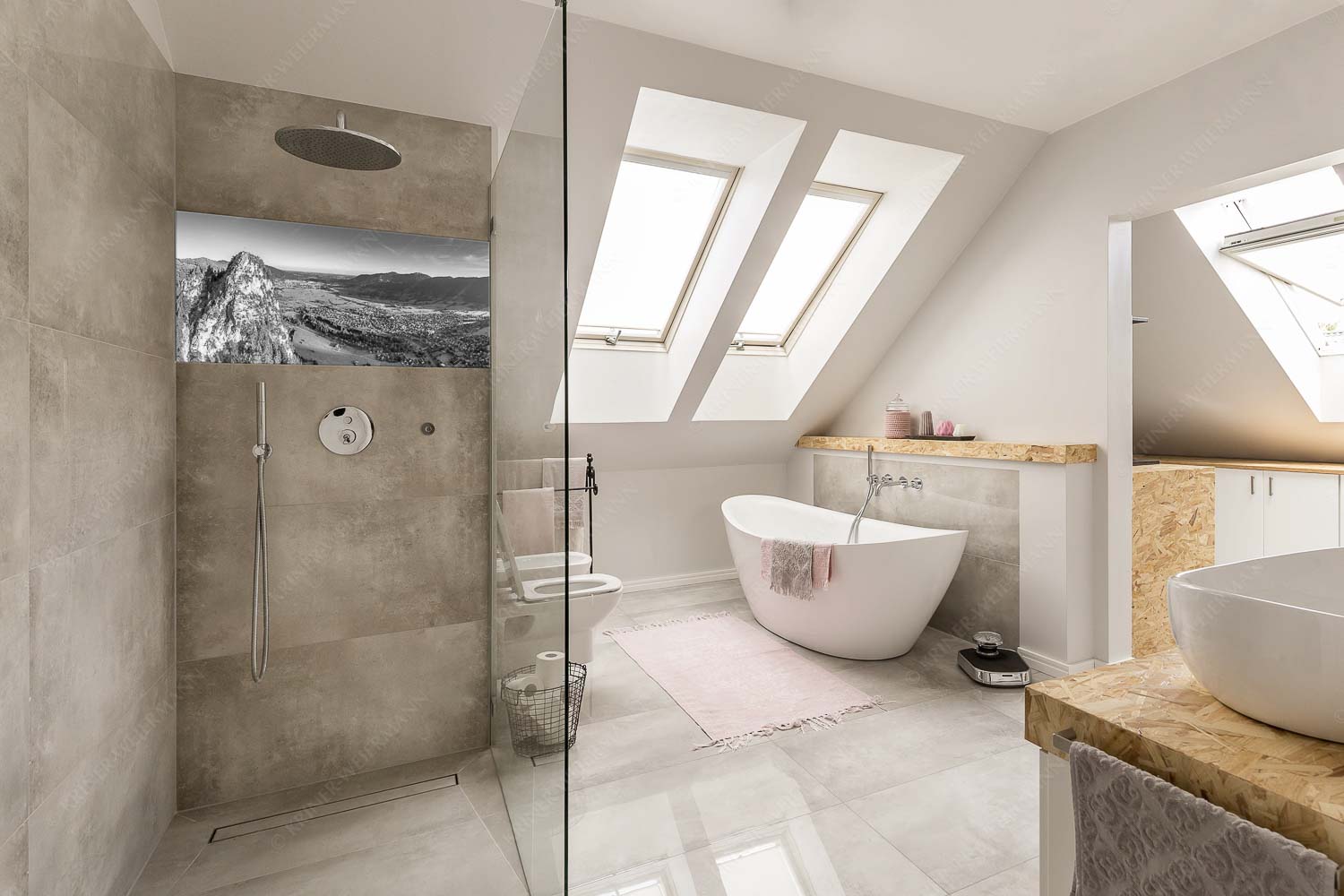 Talwächter – Größe ca. 100x50cm, Seitenverhältnis 2:1 — Kofel mit Oberammergau Blick am Kofel vorbei über Oberammergau zum Hörnle - Talwächter - Größe ca. 100x50cm, Seitenverhältnis 2:1 - Kofel mit Oberammergau - weitere Infos unter https://www.kriner-weiermann.de