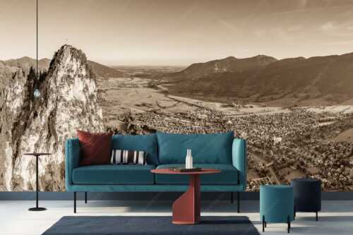 Blick am Kofel vorbei über Oberammergau zum Hörnle - Talwächter - Größe ca. 400x200cm, Seitenverhältnis 2:1 - Kofel mit Oberammergau - weitere Infos unter https://www.kriner-weiermann.de