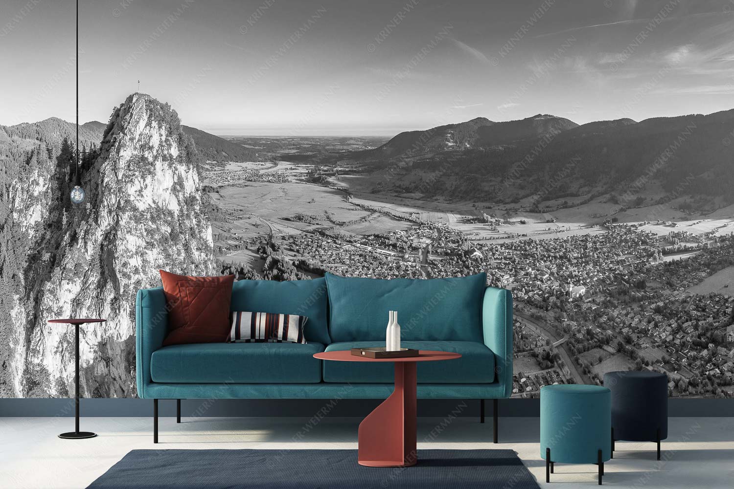 Talwächter – Größe ca. 400x200cm, Seitenverhältnis 2:1 — Kofel mit Oberammergau Blick am Kofel vorbei über Oberammergau zum Hörnle - Talwächter - Größe ca. 400x200cm, Seitenverhältnis 2:1 - Kofel mit Oberammergau - weitere Infos unter https://www.kriner-weiermann.de