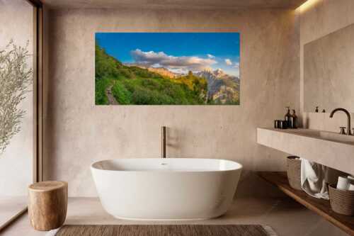 Kurz hinter dem Schachenschloss offenbart sich dieser einzigartige Ausblick ins Reintal - Über dem tiefen Tal - Größe ca. 180x90cm, Seitenverhältnis 2 - Schachen und Alpspitze - weitere Infos unter https://www.kriner-weiermann.de