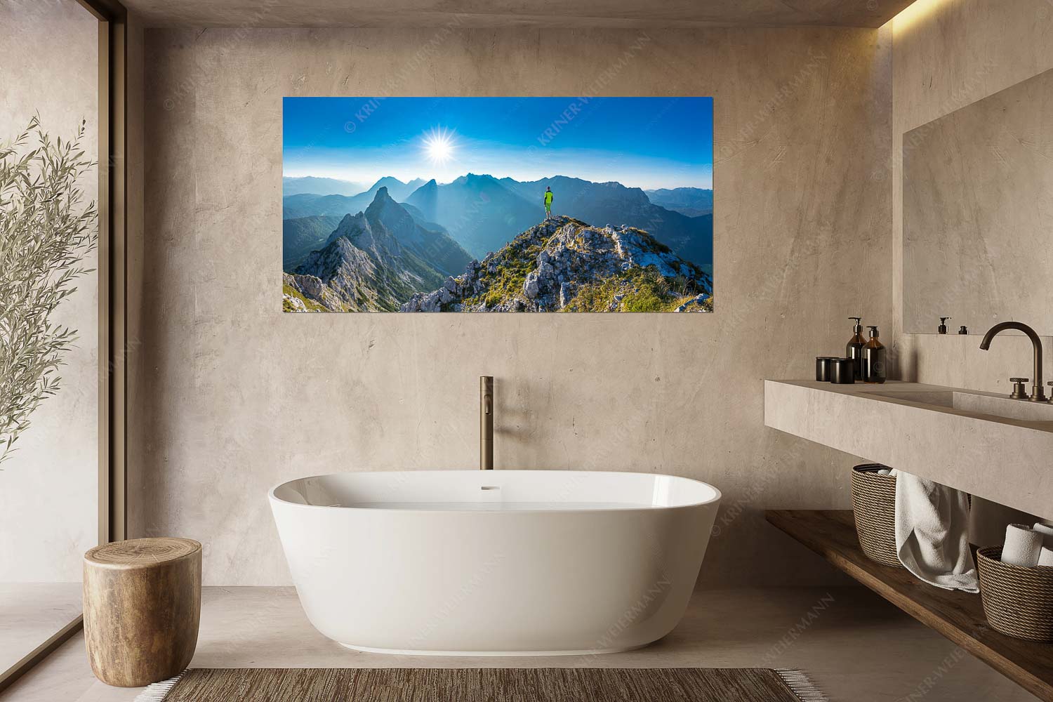 Blick von großer Arnspitze über Arnplattenspitze in den Sonnenuntergang im Wettersteingebnirge - Über die Arnspitzen - Größe ca. 180x90cm, Seitenverhältnis 2 - Wandern zur Großen Arnspitze - weitere Infos unter https://www.kriner-weiermann.de