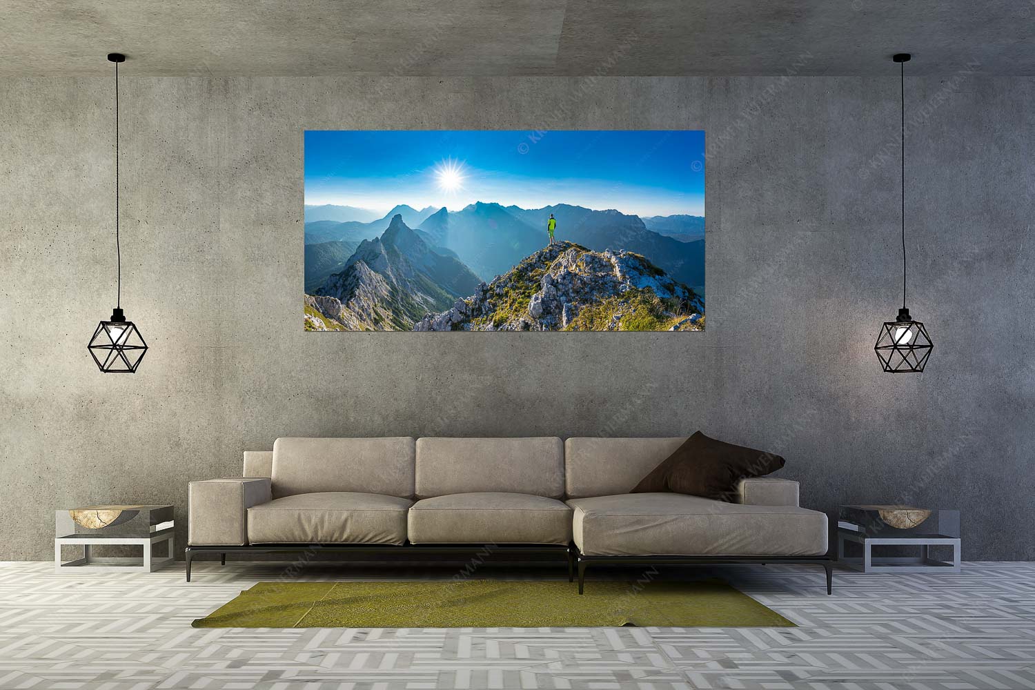 Über die Arnspitzen – Größe ca. 200x100cm, Seitenverhältnis 2:1 — Wandern zur Großen Arnspitze Blick von großer Arnspitze über Arnplattenspitze in den Sonnenuntergang im Wettersteingebnirge - Über die Arnspitzen - Größe ca. 200x100cm, Seitenverhältnis 2:1 - Wandern zur Großen Arnspitze - weitere Infos unter https://www.kriner-weiermann.de