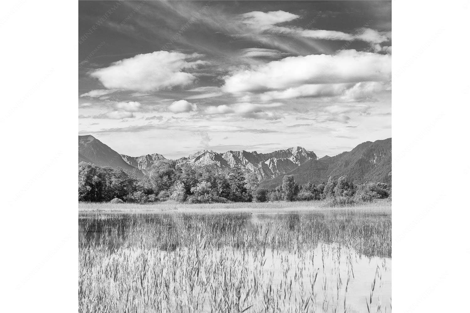 Überschwemmtes Feld nach Hochwasser bei Murnau mit Zugspitzmassiv