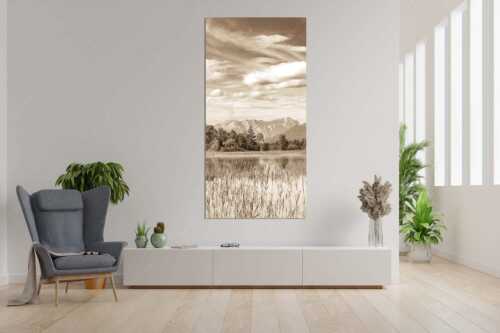 Überschwemmtes Feld nach Hochwasser bei Murnau mit Zugspitzmassiv - Überfluss - Größe ca. 90x180cm, Seitenverhältnis 1:2 - Murnau mit Alpspitze und Zugspitze - weitere Infos unter https://www.kriner-weiermann.de