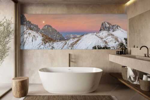 Vollmondaufgang über Öfelekopf mit Scharnitzjoch Gehrenspitze und Karwendel im Hintergrund - Übergänge - Größe ca. 300x100cm, Seitenverhältnis 3:1 - Wetterstein- und Karwendelgebirge - weitere Infos unter https://www.kriner-weiermann.de