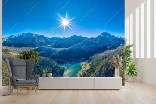 Blick auf Mittenwald am Karwendel und dem Lautersee am Wetterstein - Übern Lautersee - Größe ca. 300x200cm, Seitenverhältnis 3:2 - Mittenwald Karwendel und Wetterstein - weitere Infos unter https://www.kriner-weiermann.de