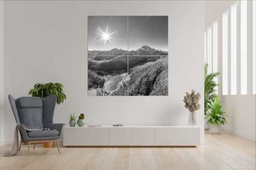 Blick auf Mittenwald am Karwendel und dem Lautersee am Wetterstein - Übern Lautersee - 4er Split, Größe ca. 180x180cm, Seitenverhältnis 1:1 - Mittenwald Karwendel und Wetterstein - weitere Infos unter https://www.kriner-weiermann.de
