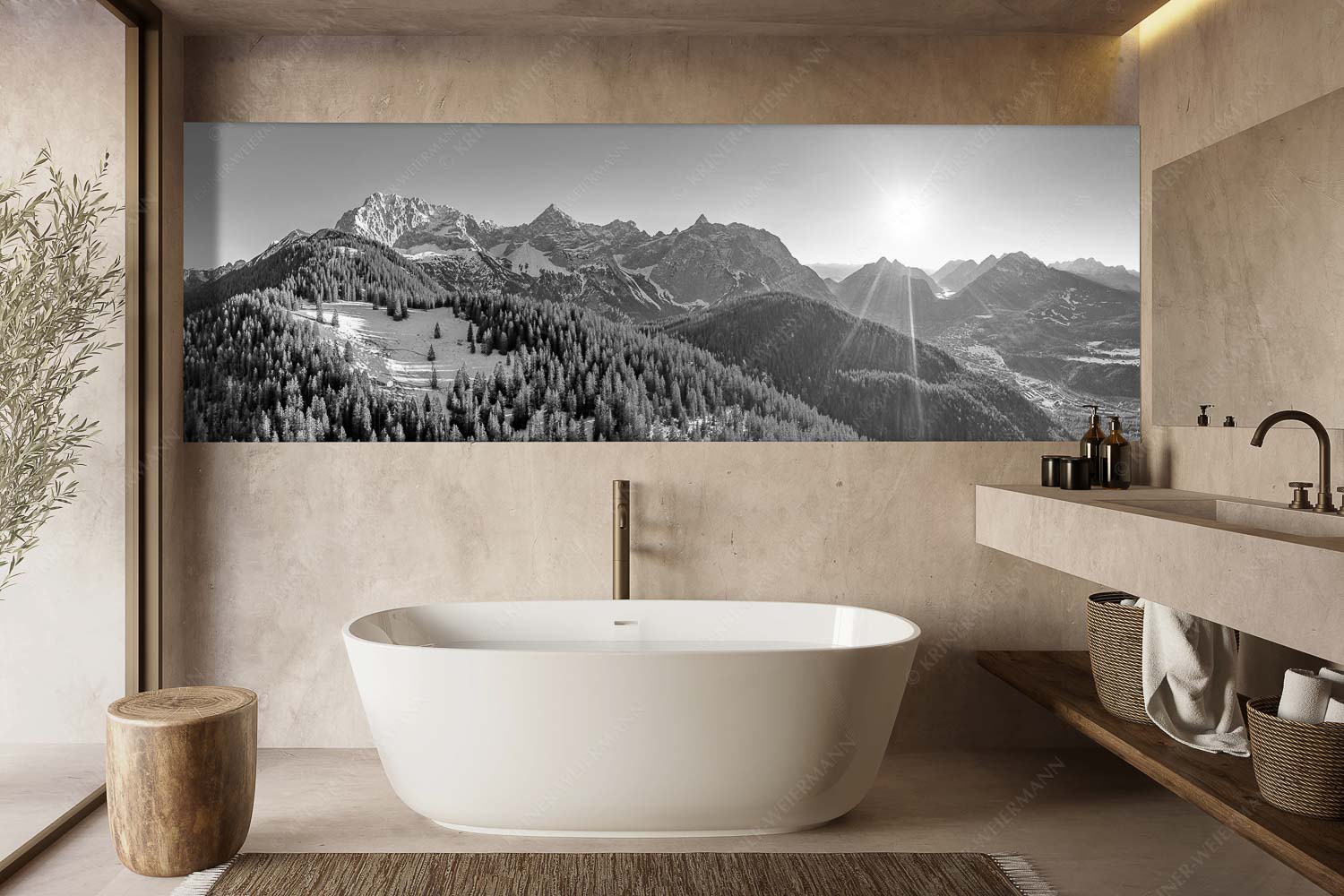 Übern Rehberg – Größe ca. 300x100cm, Seitenverhältnis 3:1 — Wörner Tiefkar und Karwendelkopf Blick über Rehbergalm ins Karwendel- und Wettersteingebirge - Übern Rehberg - Größe ca. 300x100cm, Seitenverhältnis 3:1 - Wörner Tiefkar und Karwendelkopf - weitere Infos unter https://www.kriner-weiermann.de