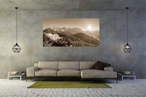 Blick über Rehbergalm ins Karwendel- und Wettersteingebirge - Übern Rehberg - Größe ca. 200x100cm, Seitenverhältnis 2:1 - Wörner Tiefkar und Karwendelkopf - weitere Infos unter https://www.kriner-weiermann.de