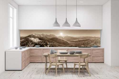 Blick über Rehbergalm ins Karwendel- und Wettersteingebirge - Übern Rehberg - Größe ca. 400x100cm, Seitenverhältnis 4:1 - Wörner Tiefkar und Karwendelkopf - weitere Infos unter https://www.kriner-weiermann.de