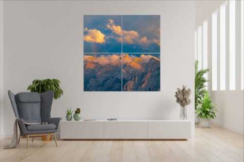 Wetterwechsel an der Großen Seekarspitze im Karwendelgebirge - Umschwung - 4er Split, Größe ca. 180x180cm, Seitenverhältnis 1:1 - Seekarspitze im Karwendel - weitere Infos unter https://www.kriner-weiermann.de