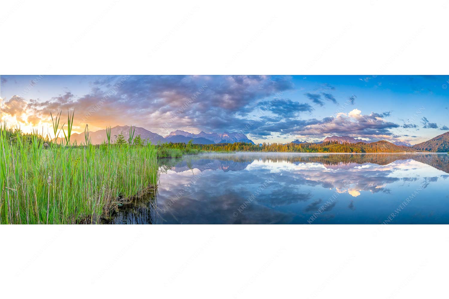 Utopia III – Seitenverhältnis 3:1 — Morgenstimmung am Barmsee Sonnenaufgang am Barmsee mit Blick zum Karwendel und Wettersteingebirge
