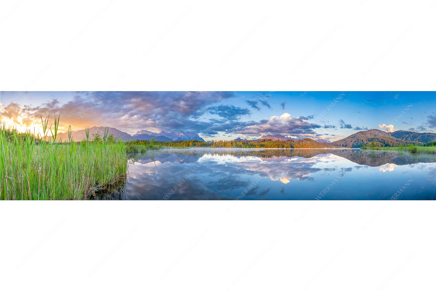 Utopia III – Seitenverhältnis 4:1 — Morgenstimmung am Barmsee Sonnenaufgang am Barmsee mit Blick zum Karwendel und Wettersteingebirge