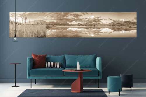 Sonnenaufgang am Barmsee mit Blick zum Karwendel und Wettersteingebirge - Utopia III - Größe ca. 350x70cm, Seitenverhältnis 5:1 - Morgenstimmung am Barmsee - weitere Infos unter https://www.kriner-weiermann.de