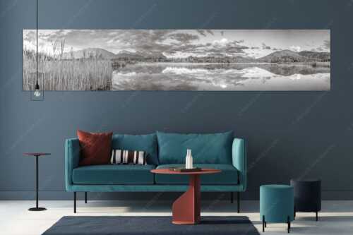 Sonnenaufgang am Barmsee mit Blick zum Karwendel und Wettersteingebirge - Utopia III - Größe ca. 350x70cm, Seitenverhältnis 5:1 - Morgenstimmung am Barmsee - weitere Infos unter https://www.kriner-weiermann.de