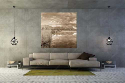Sonnenaufgang am Barmsee mit Blick zum Karwendel und Wettersteingebirge - Utopia III - Größe ca. 160x160cm, Seitenverhältnis 1:1 - Morgenstimmung am Barmsee - weitere Infos unter https://www.kriner-weiermann.de
