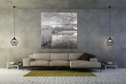 Sonnenaufgang am Barmsee mit Blick zum Karwendel und Wettersteingebirge - Utopia III - Größe ca. 160x160cm, Seitenverhältnis 1:1 - Morgenstimmung am Barmsee - weitere Infos unter https://www.kriner-weiermann.de