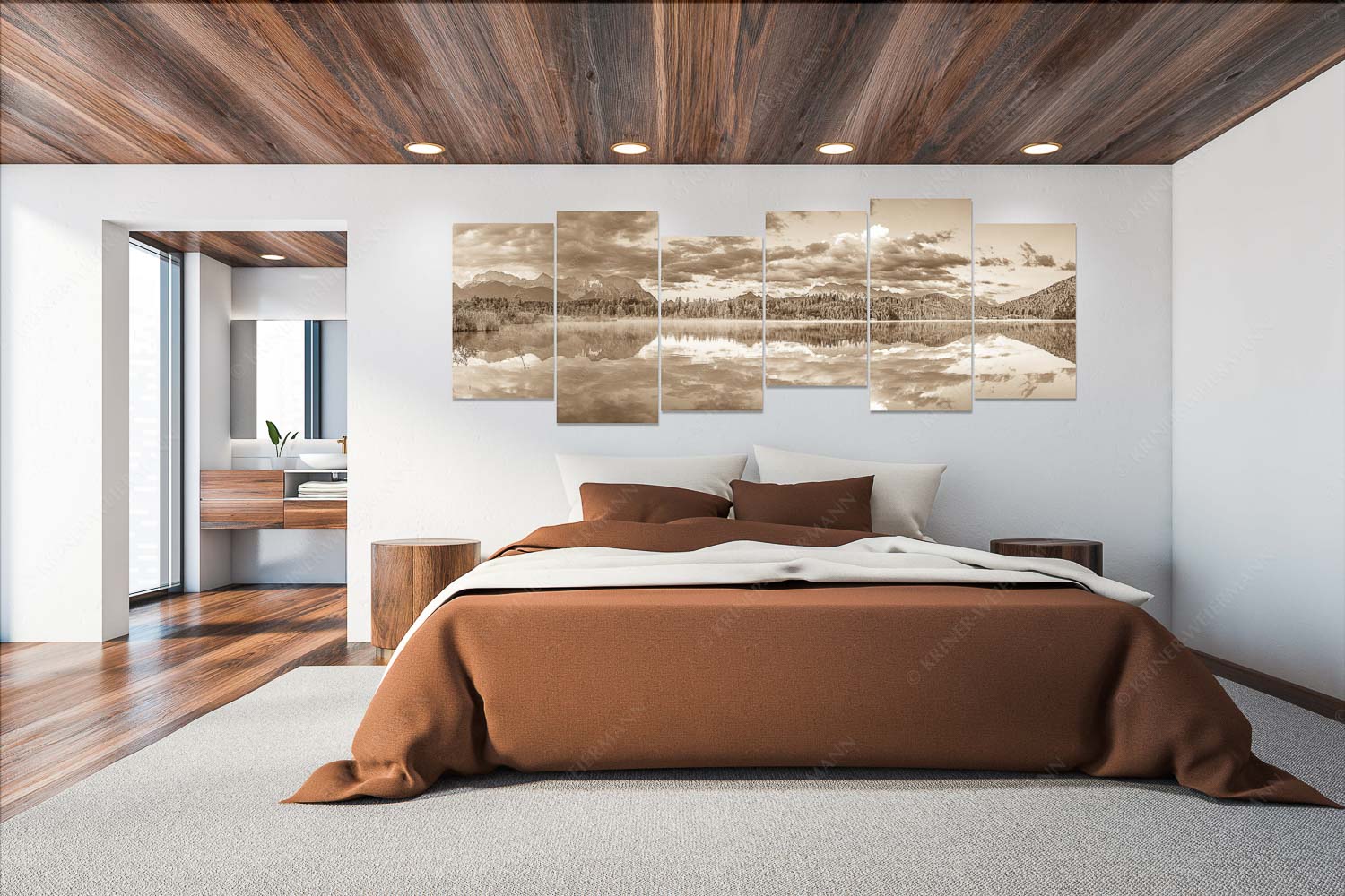 Utopia III – 6er Split, Größe ca. 280x112cm, Seitenverhältnis 2,5:1 — Morgenstimmung am Barmsee Sonnenaufgang am Barmsee mit Blick zum Karwendel und Wettersteingebirge - Utopia III - 6er Split, Größe ca. 280x112cm, Seitenverhältnis 2,5:1 - Morgenstimmung am Barmsee - weitere Infos unter https://www.kriner-weiermann.de