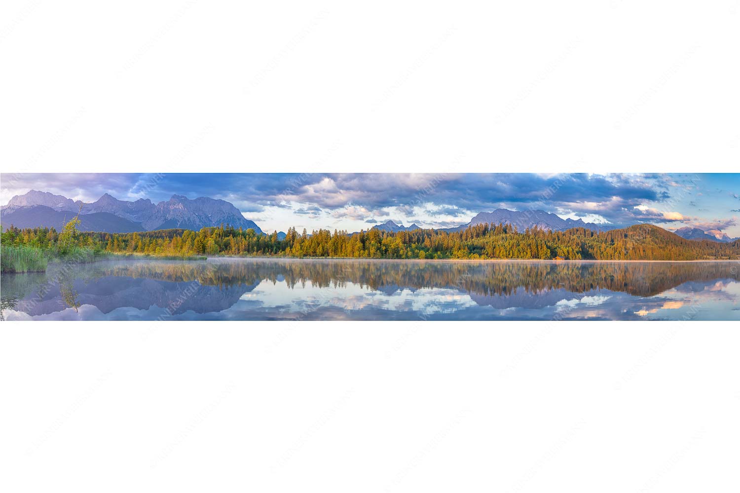 Sonnenaufgang am Barmsee mit Blick zum Karwendel- und Wettersteingebirge - Utopia IV - Seitenverhältnis 5:1 - Barmsee Karwendel und Wetterstein - weitere Infos unter https://www.kriner-weiermann.de