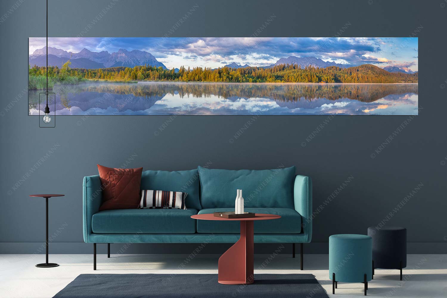 Sonnenaufgang am Barmsee mit Blick zum Karwendel- und Wettersteingebirge - Utopia IV - Größe ca. 350x70cm, Seitenverhältnis 5:1 - Barmsee Karwendel und Wetterstein - weitere Infos unter https://www.kriner-weiermann.de