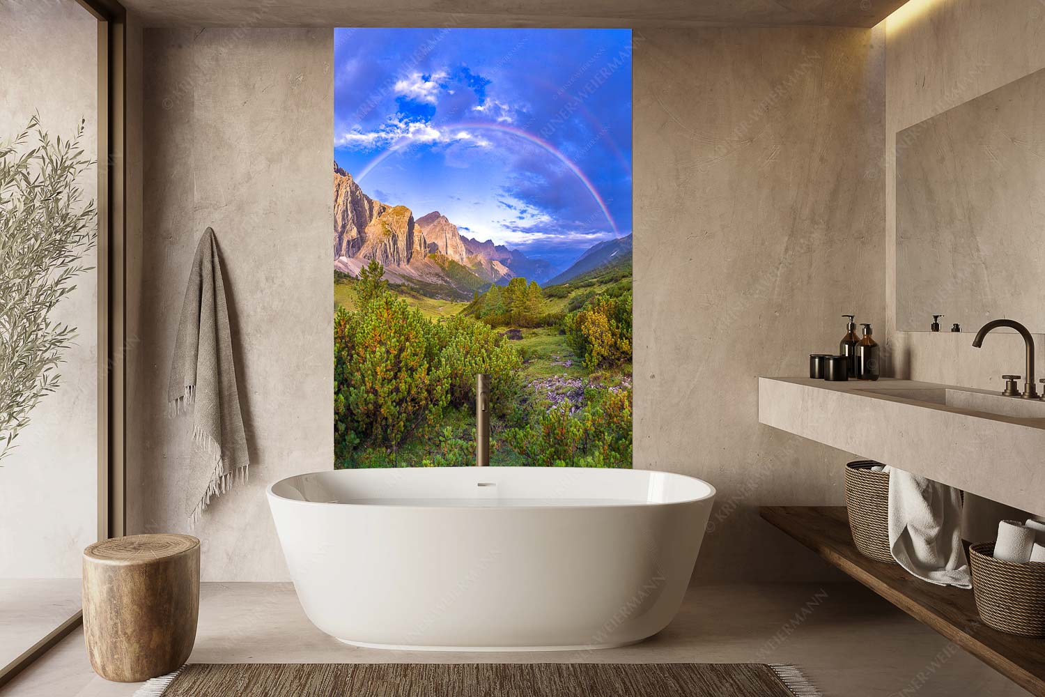 Verzaubert – Größe ca. 160x240cm, Seitenverhältnis 2:3 — Regenbogen Halleranger im Karwendelgebirge Regenbogen über dem Lafatscher und dem Halleranger im Karwendelgebirge - Verzaubert - Größe ca. 160x240cm, Seitenverhältnis 2:3 - Regenbogen Halleranger im Karwendelgebirge - weitere Infos unter https://www.kriner-weiermann.de