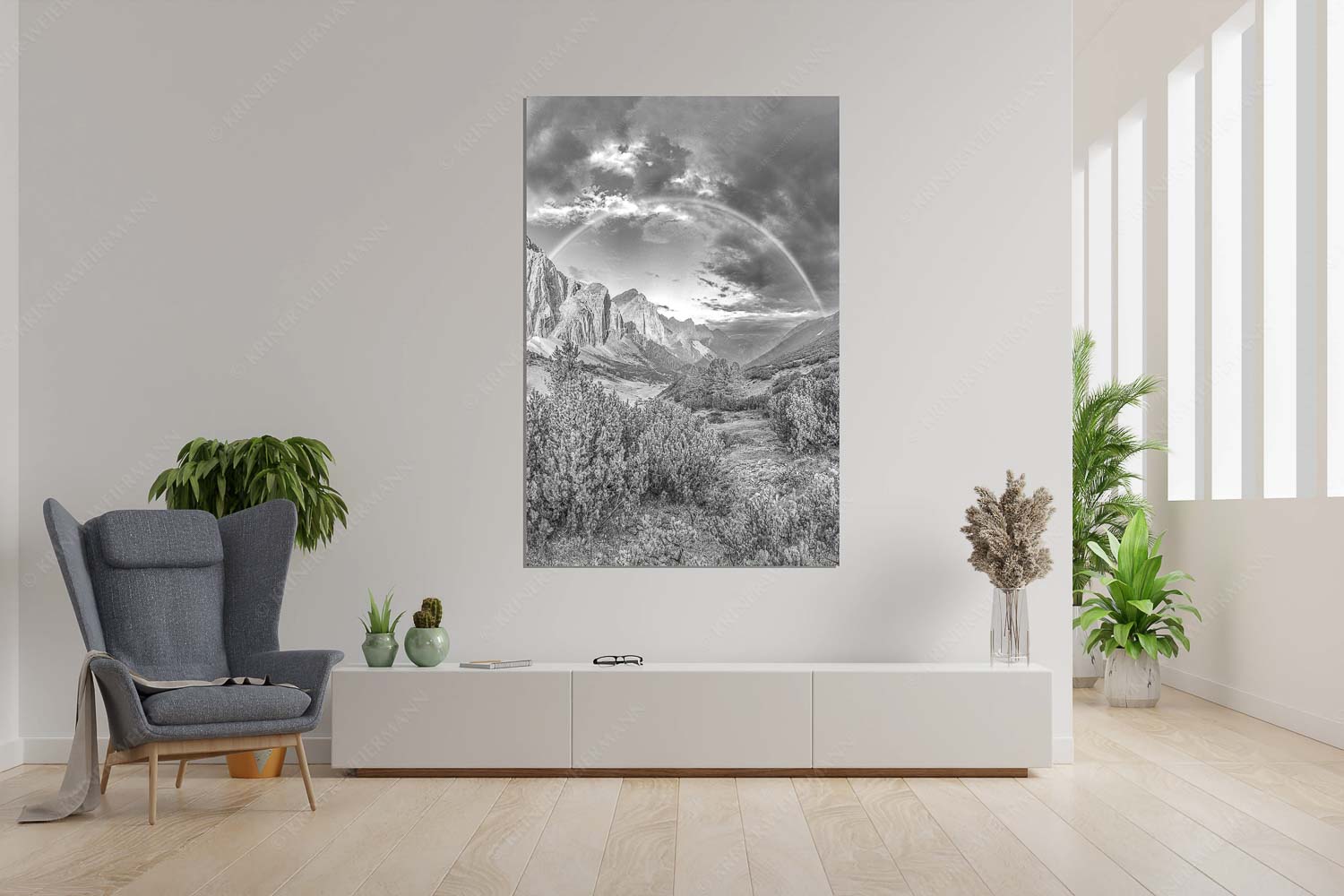 Verzaubert – Größe ca. 120x180cm, Seitenverhältnis 2:3 — Regenbogen Halleranger im Karwendelgebirge Regenbogen über dem Lafatscher und dem Halleranger im Karwendelgebirge - Verzaubert - Größe ca. 120x180cm, Seitenverhältnis 2:3 - Regenbogen Halleranger im Karwendelgebirge - weitere Infos unter https://www.kriner-weiermann.de