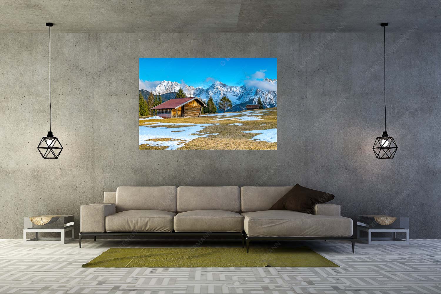 Viel ist nicht mehr übrig – Größe ca. 180x120cm, Seitenverhältnis 3:2 — Heustadel und Karwendel Letzte Schneereste auf den Wiesen und das Karwendelgebirge im Hintergrund - Viel ist nicht mehr übrig - Größe ca. 180x120cm, Seitenverhältnis 3:2 - Heustadel und Karwendel - weitere Infos unter https://www.kriner-weiermann.de