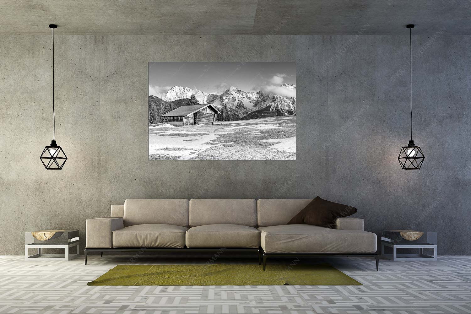 Viel ist nicht mehr übrig – Größe ca. 180x120cm, Seitenverhältnis 3:2 — Heustadel und Karwendel Letzte Schneereste auf den Wiesen und das Karwendelgebirge im Hintergrund - Viel ist nicht mehr übrig - Größe ca. 180x120cm, Seitenverhältnis 3:2 - Heustadel und Karwendel - weitere Infos unter https://www.kriner-weiermann.de