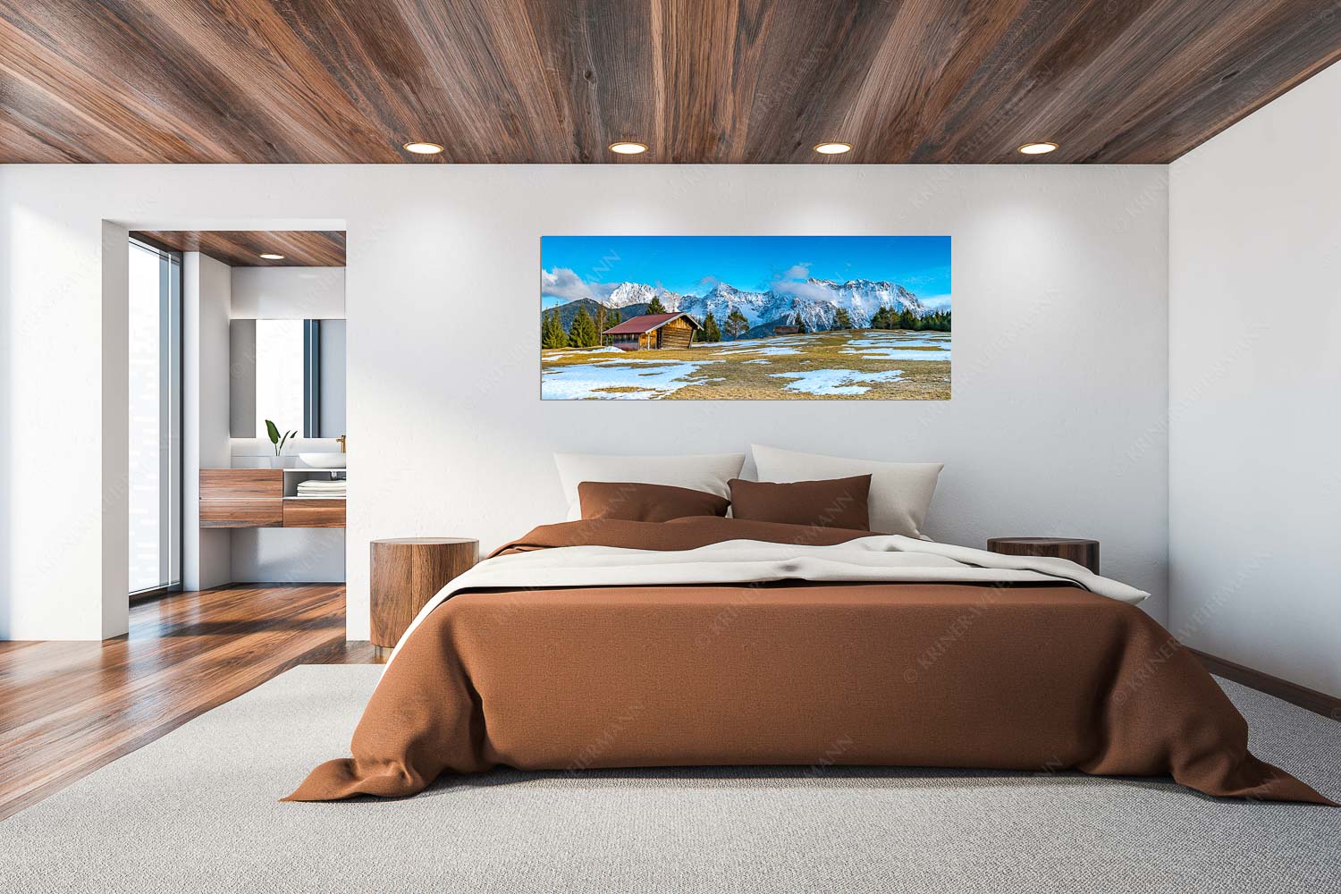 Viel ist nicht mehr übrig – Größe ca. 200x80cm, Seitenverhältnis 2,5:1 — Heustadel und Karwendel Letzte Schneereste auf den Wiesen und das Karwendelgebirge im Hintergrund - Viel ist nicht mehr übrig - Größe ca. 200x80cm, Seitenverhältnis 2,5:1 - Heustadel und Karwendel - weitere Infos unter https://www.kriner-weiermann.de